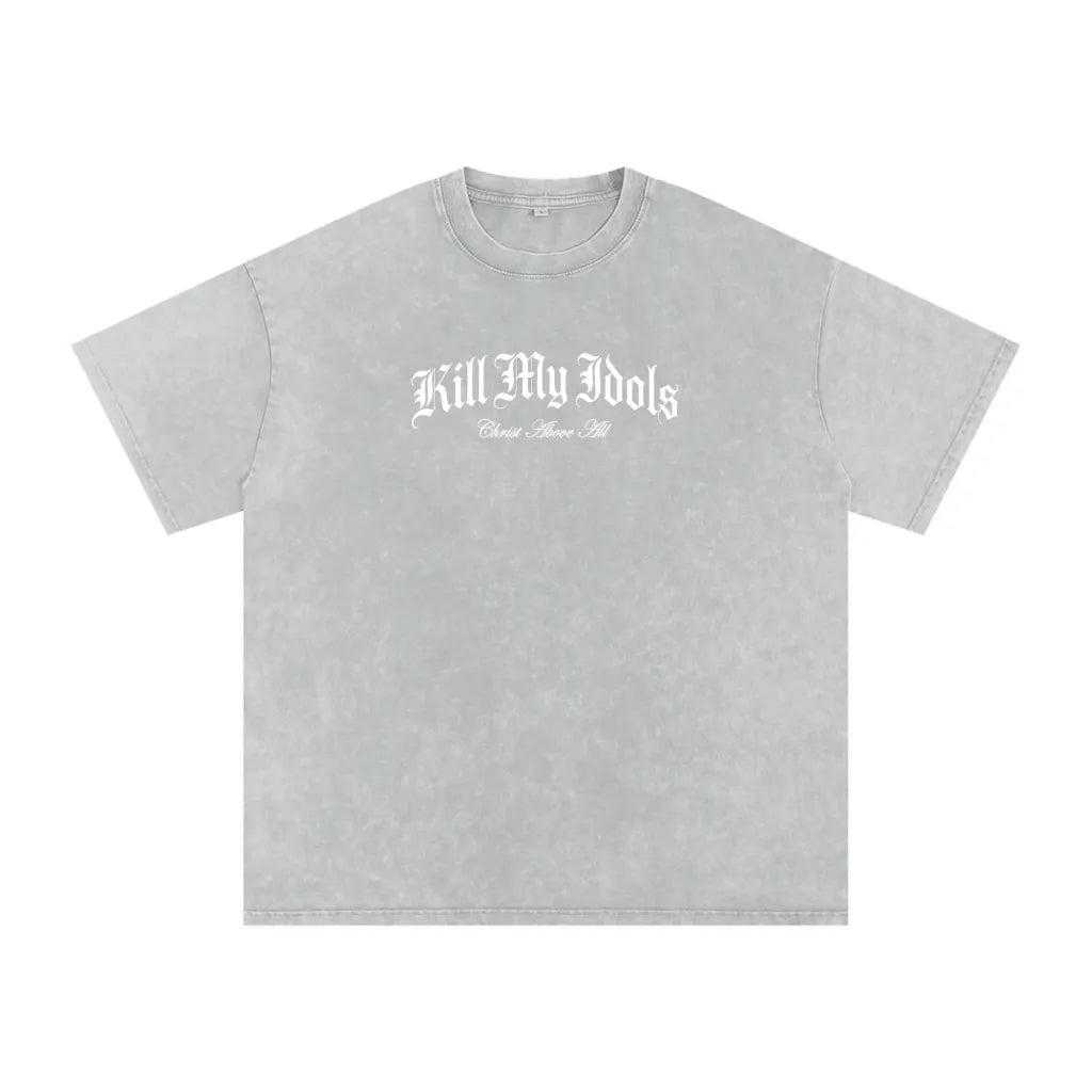 ""Kill my Idols Arch Logo" Mineral Wash Tee - White Graphic