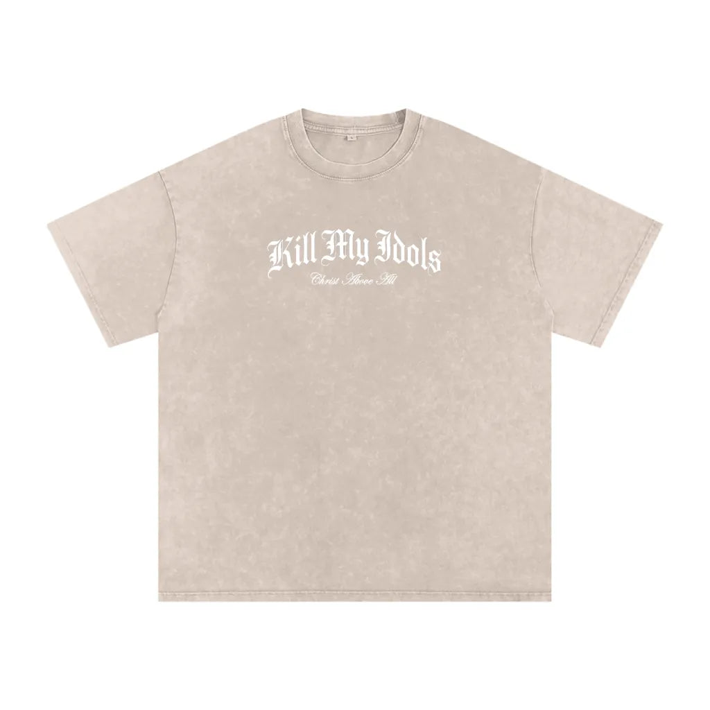 ""Kill my Idols Arch Logo" Mineral Wash Tee - White Graphic