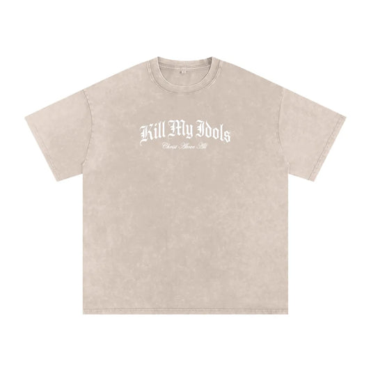""Kill my Idols Arch Logo" Mineral Wash Tee - White Graphic