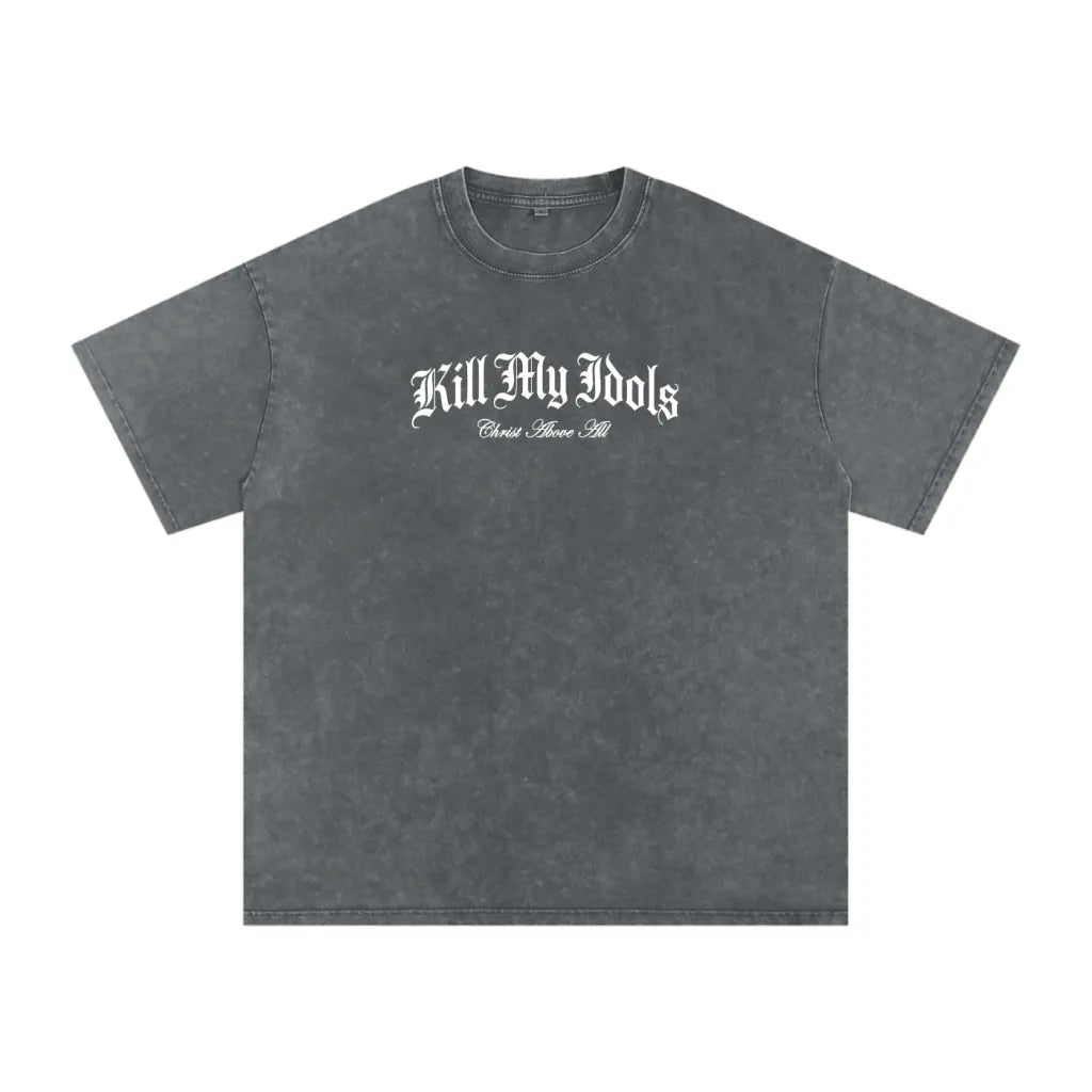 ""Kill my Idols Arch Logo" Mineral Wash Tee - White Graphic