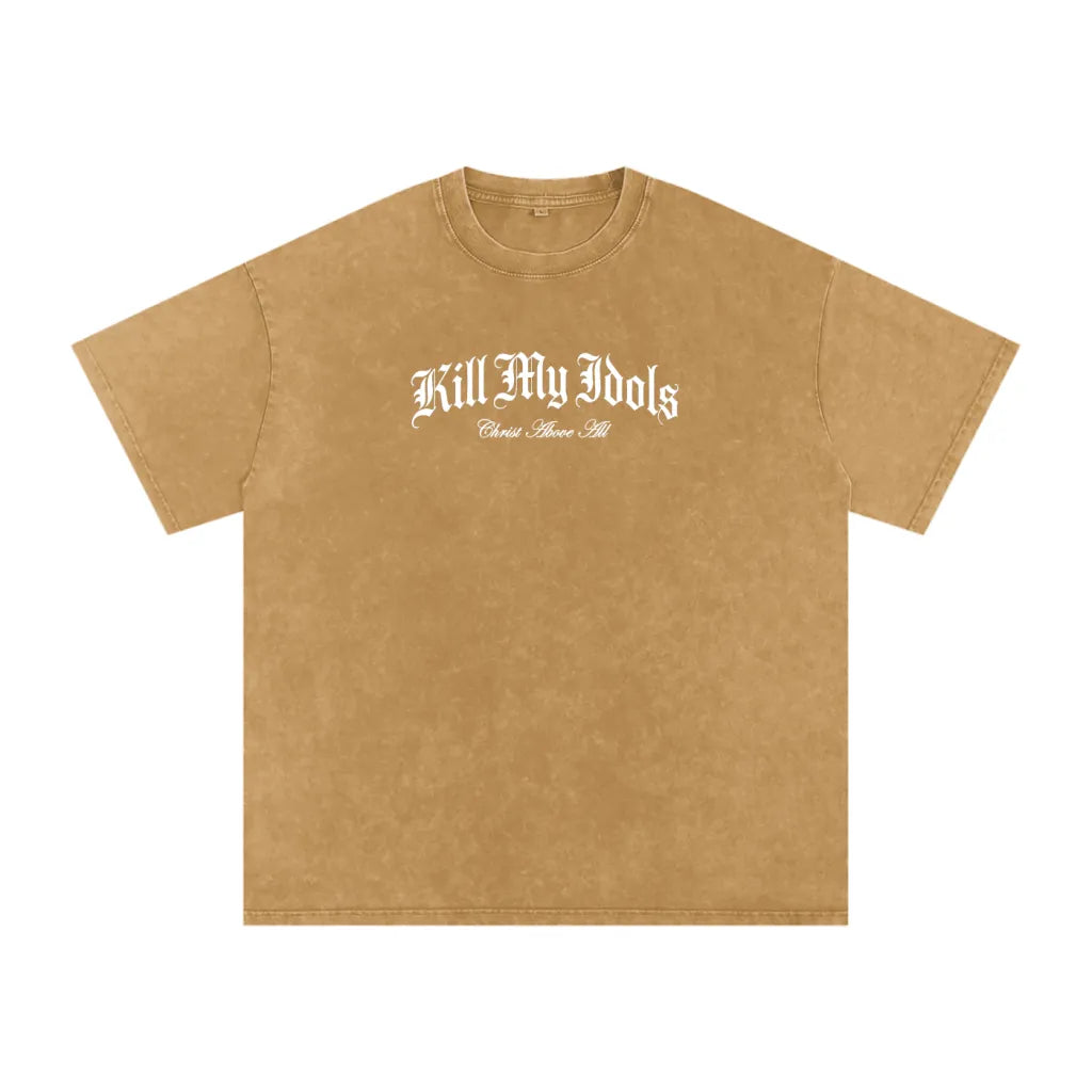 ""Kill my Idols Arch Logo" Mineral Wash Tee - White Graphic