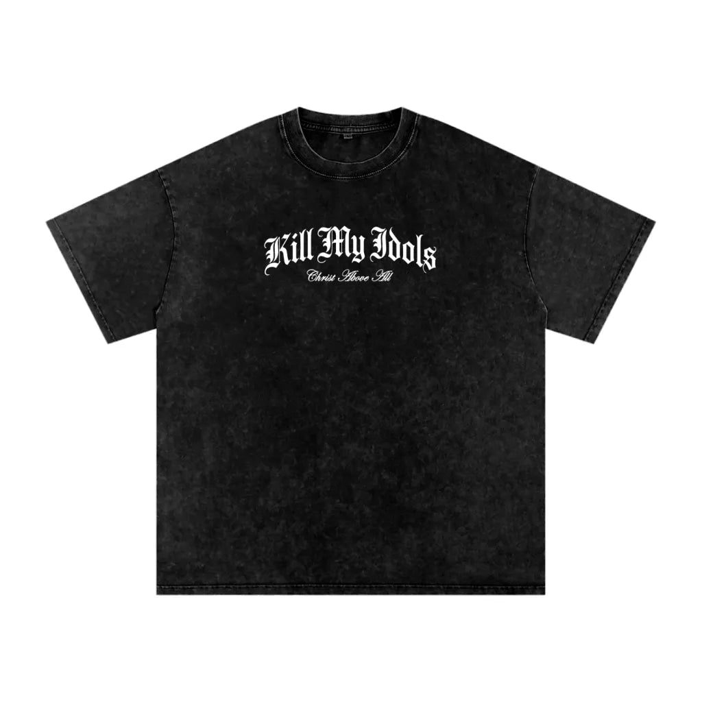 ""Kill my Idols Arch Logo" Mineral Wash Tee - White Graphic